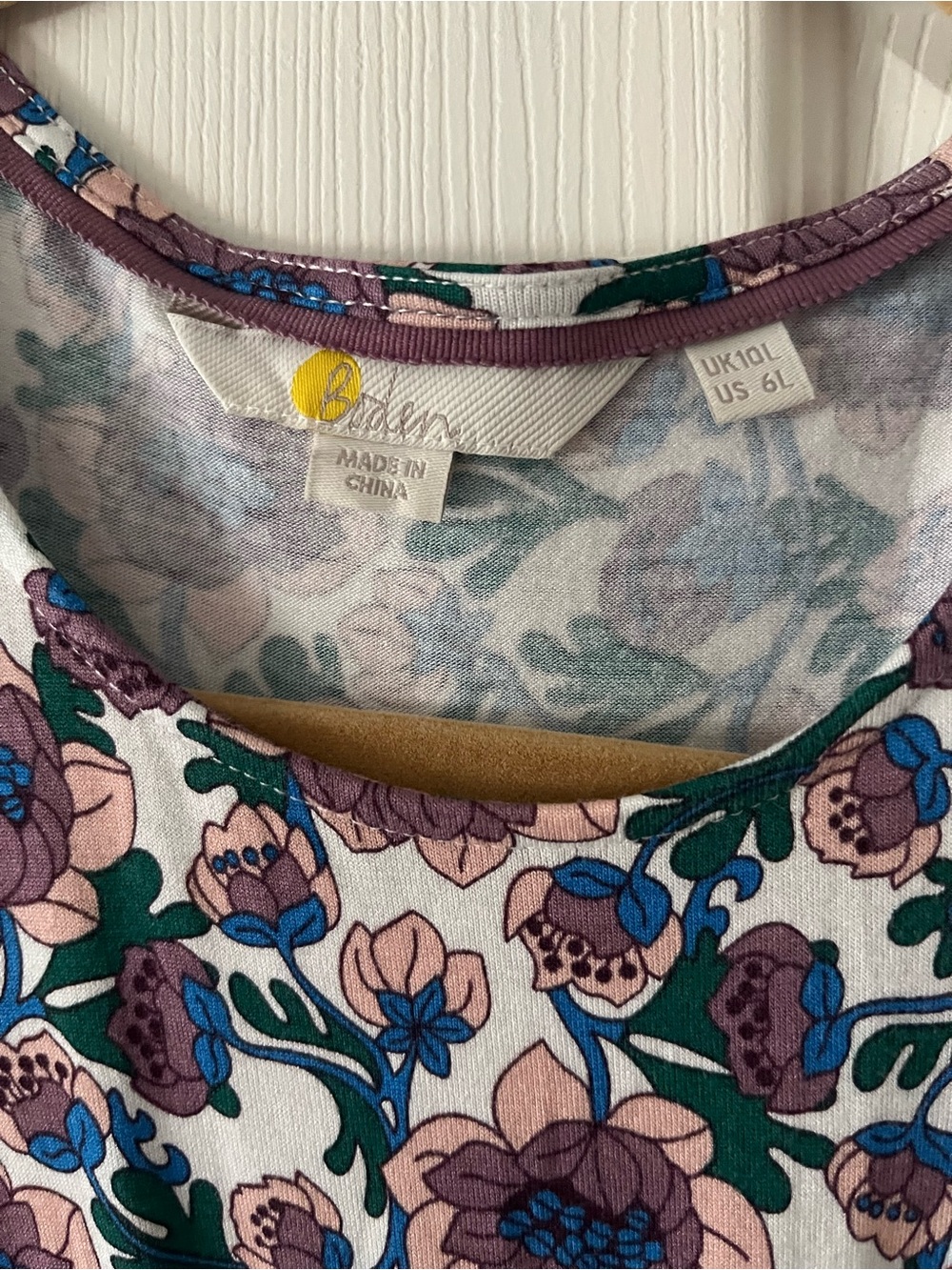 Boden Floral Scoop Neck Midi Dress - Pink, Teal & Purple - Picture 3 of 3